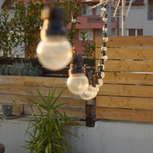 string lights in backyard