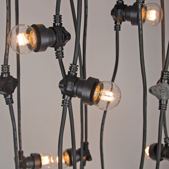 Hanging festoon lighting with black cable