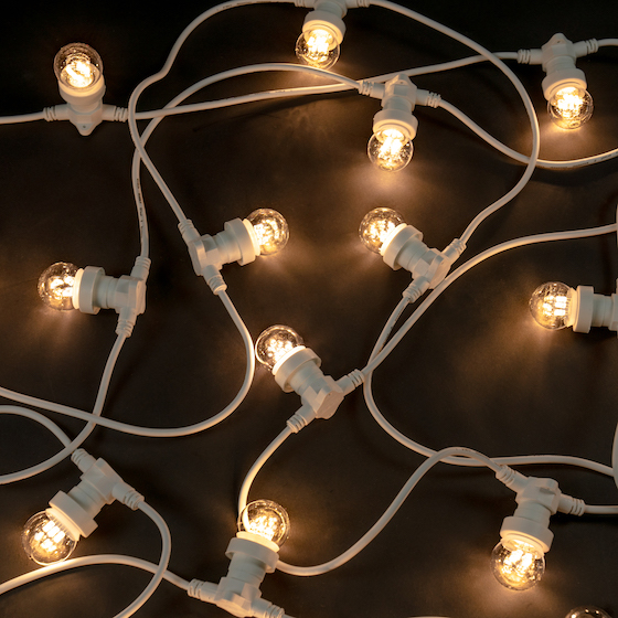 Festoon lighting with beautiful white cable