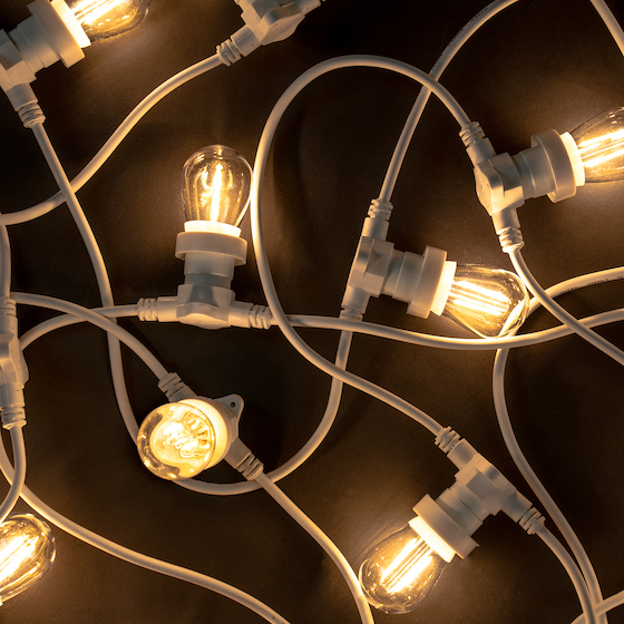 Commercial festoon lights with white cable